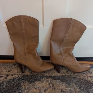 Vintage Made In Brazil Classic Tan Leather Mid-Calf Women’s Boots